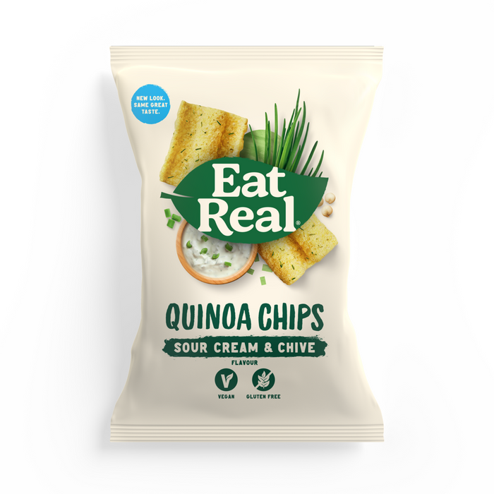 Essen Sie echte saure Sahne und Schnittlauch -Quinoa -Chips 10 x 90g