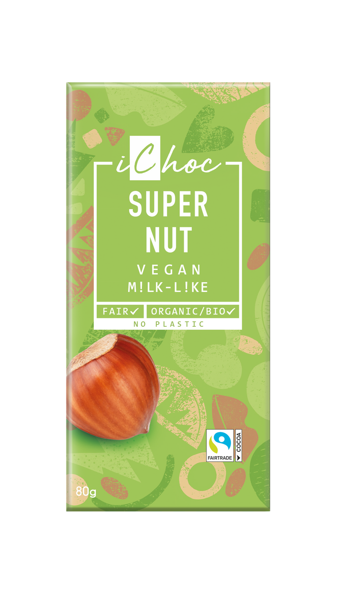 ICHOC Super Nut Reis Schokoladen -Bar 10 x 80g