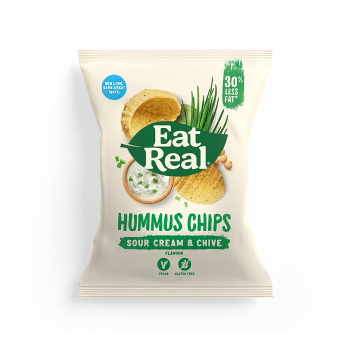 Essen Sie echte Hummus -Chips Sauerrahm & Schnittdringer 18 x 45g