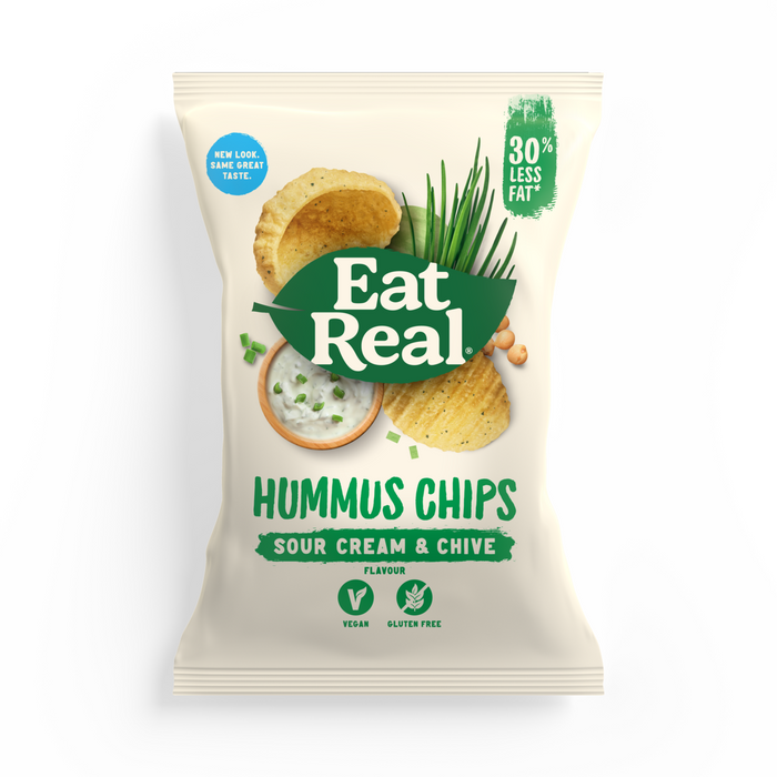 Essen Sie echte Hummus -Chips saurer Sahne und Schnittlauch 10 x 110g